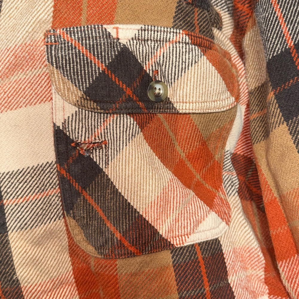 Cabela's Orange and Black Checkered Shirt size medium heavy material outdoor - Picture 2 of 5